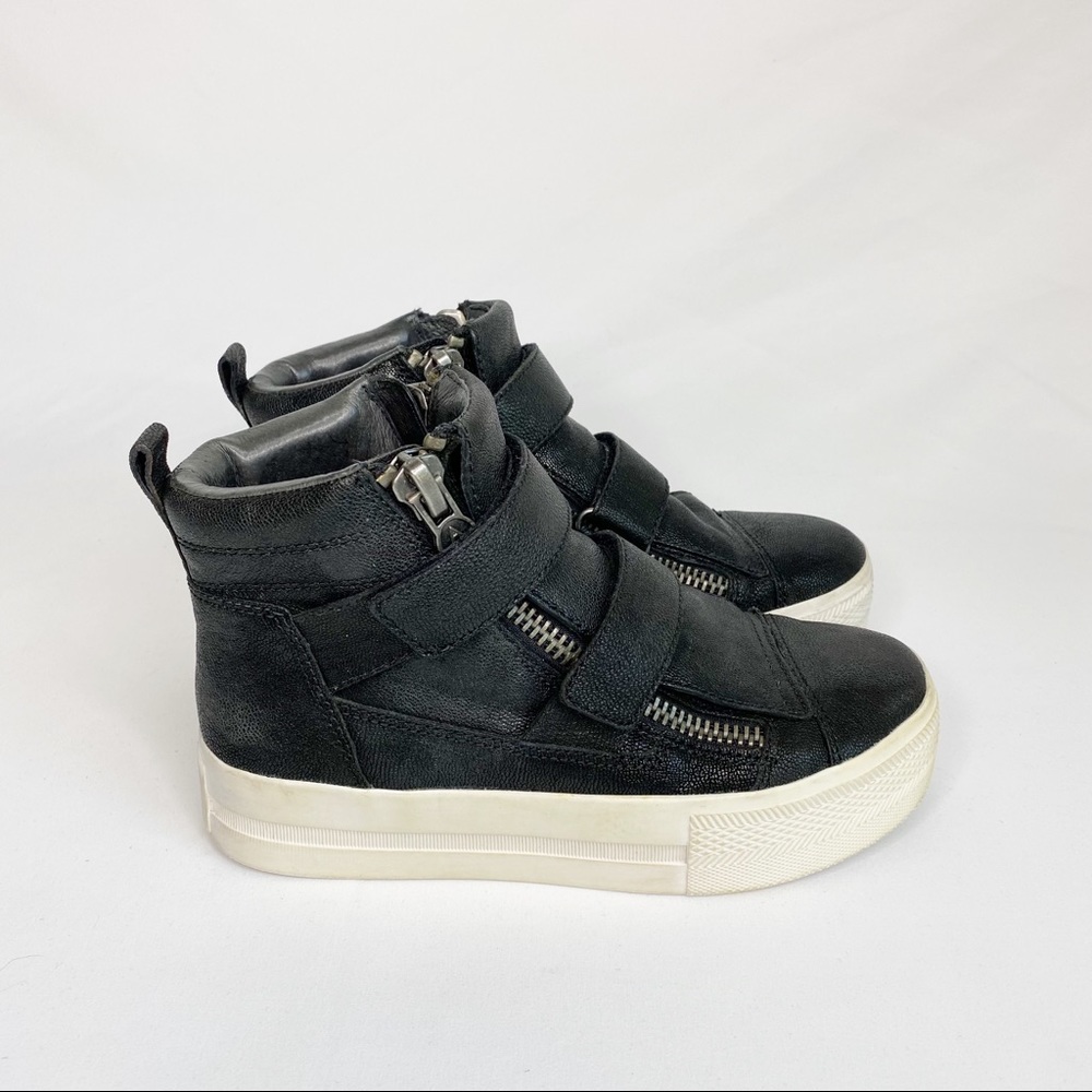 Ash Jump Leather Zipper DoubleVelcro Strap Ankle Sneaker Black Size 35
